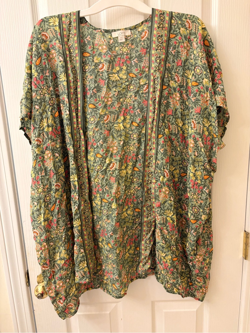 LOFT Green Floral Open Front Kimono Cardigan